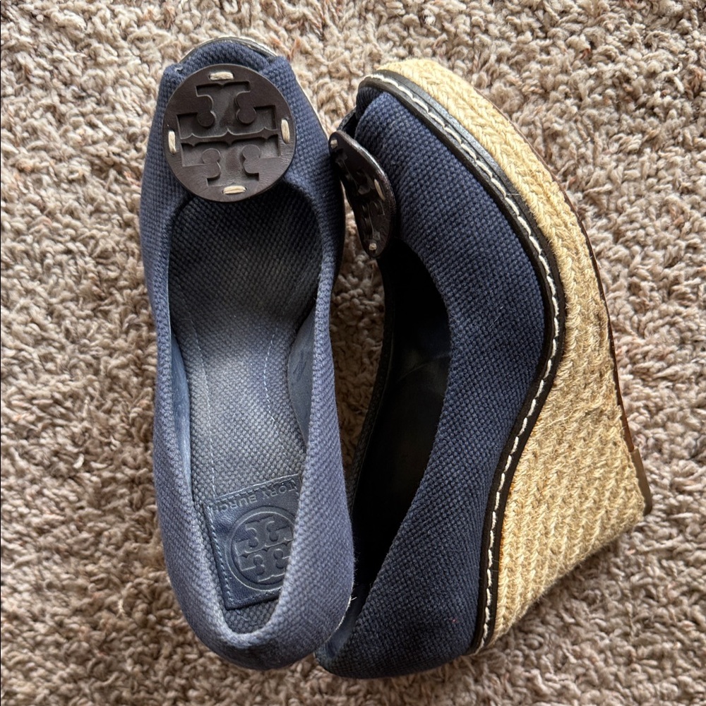 Tory Burch Dark Blue Wedge Espadrilles